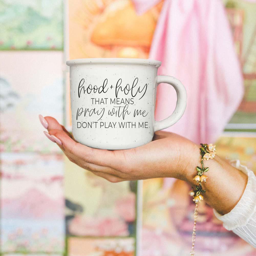 modern christian coffee mug
faith based mom drinkware
holy humor gift mug